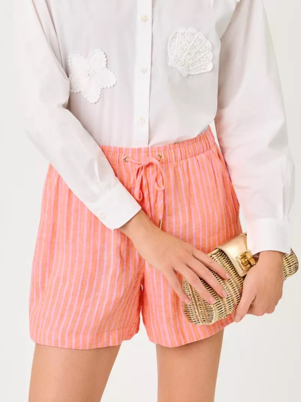 Lilly Pulitzer The "Sunset Orange X Saint Tropez Stripe" 5" Croix Linen Short -S
